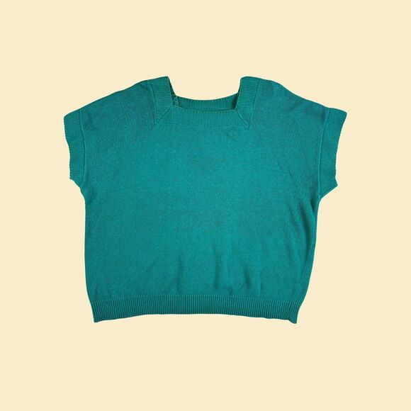70s/80s L teal knit shirt by Grove Avenue, vintage womens cotton short sleeve - Picture 1 of 7